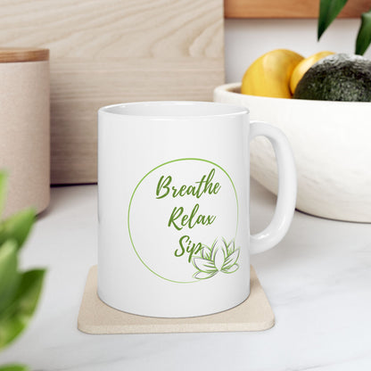 Ceramic Mug - Breath, Relax & Sip - Luminous Gem Designs 